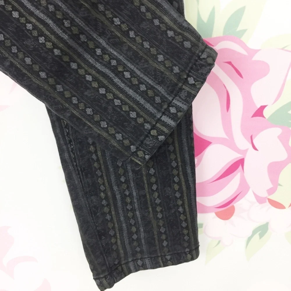 Free People Boho Geo Print Black Gray Skinny Jeans Pants 26